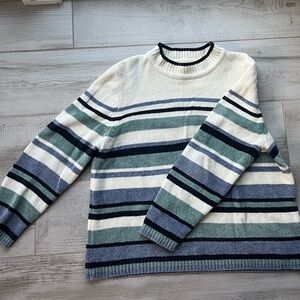 Alfred Dunner men’s crewneck sweater XL lightly pre worn white striped green